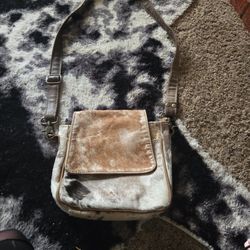 Real Cow Hide Leather And Fur Purse