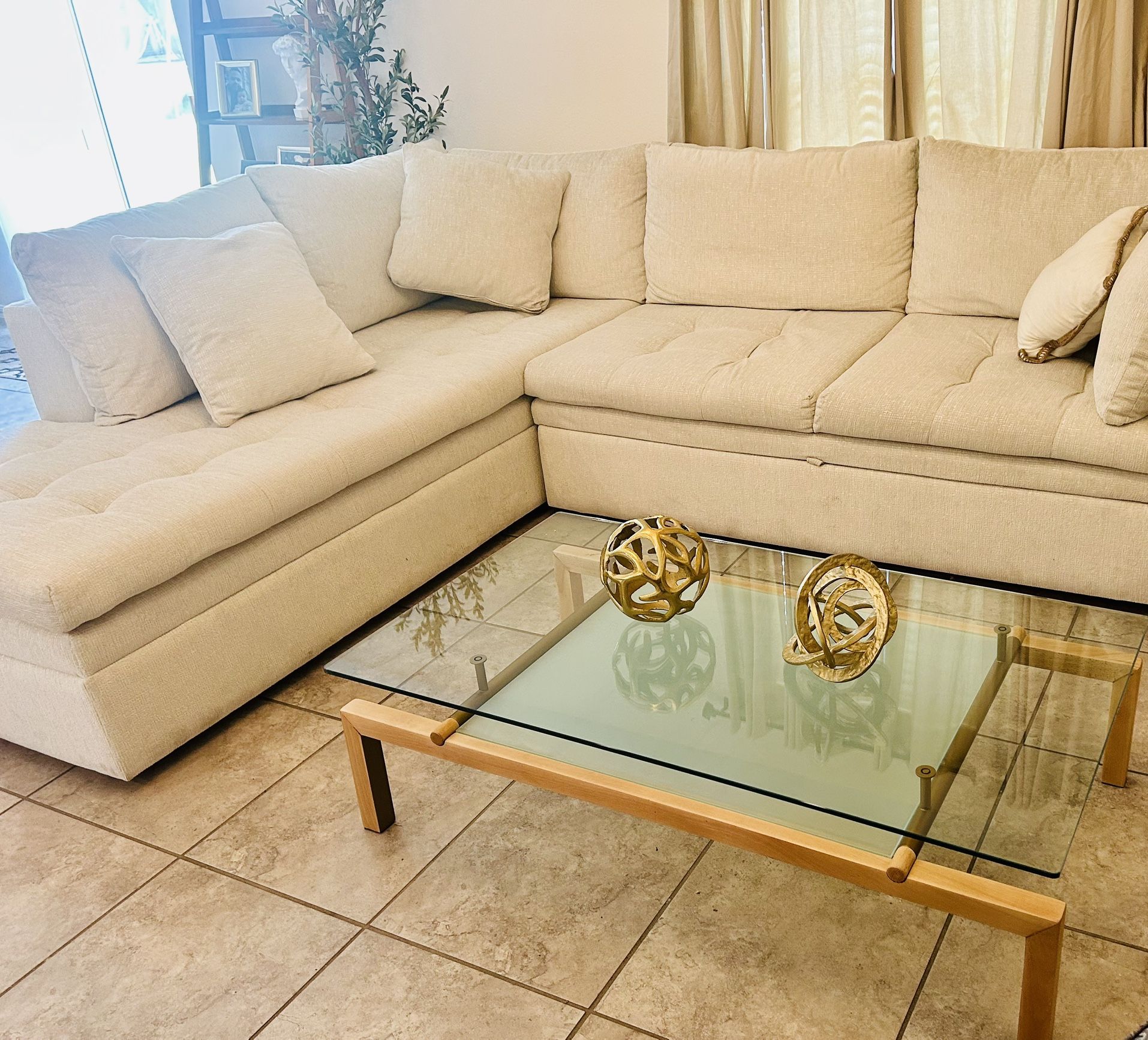 Scandesign Coffee Table – Wood & Satin Bronze, Double Glass Layers