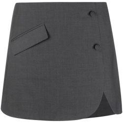 EUC $150 REFORMATION Cameron Tailored Mini Skirt 4 Charcoal Gray Side Slit Button