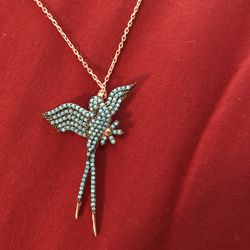 925 solid sterling silver turquoise bird necklace 18”