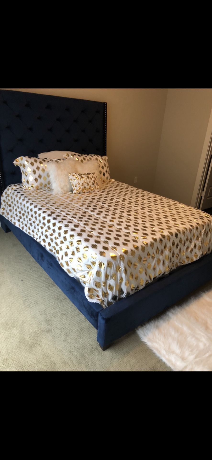 Navy Velvet Queen Headboard (Negotiable Price)