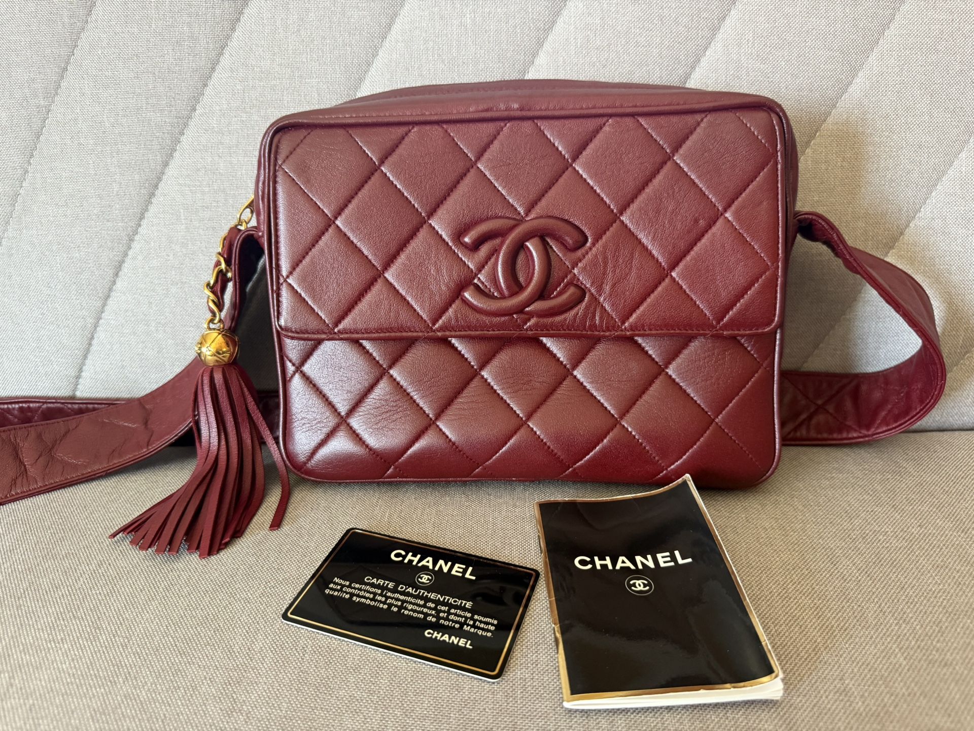 100% Authentic CHANEL Vintage CC Flap Shoulder Bag – Red Lambskin Leather with Gold Hardware