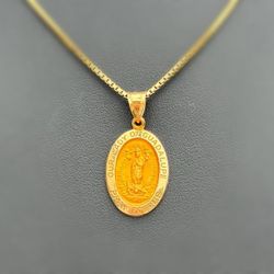 14k solid yellow gold Lady Of Guadalupe oval bezel Pendant charm