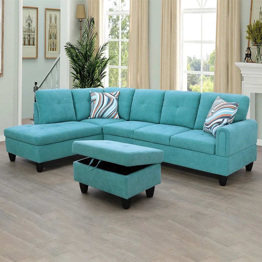 Teal Blue Small Sectional Couch Set