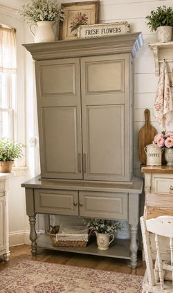 KraftMaid Distressed Green Over Cherry Wood Hutch