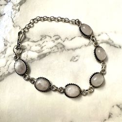 Silver Tone Rose Quartz Bracelet 