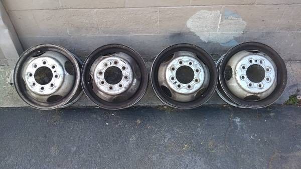set of 4 steel dually rims 16 inch, coined lug holes, lug centric