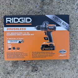 RIDGID 18V Brushless 1/2” Hammer Drill/Driver Kit - New in Box - 4Ah Battery, Charger, Tool Bag