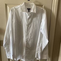Camisa Manga Larga De Vestir VAN HEUSEN Blanca Con Puntitos Negros- Size M 15-15 1/2 