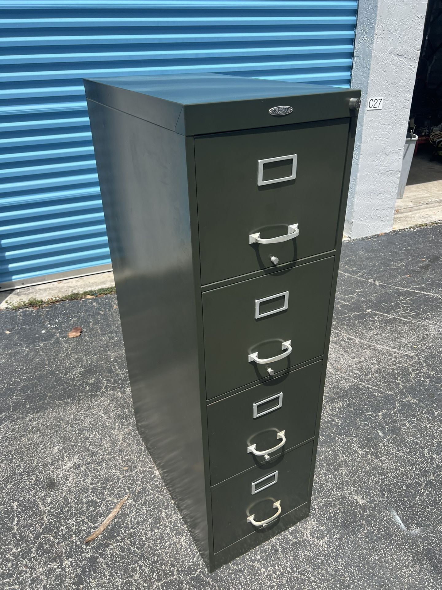 Vintage Cole-Steel Made in USA Forest Green Vertical Office File Filing Storage Cabinet! Unlocked, no key. Great condition! Delivery Available! 15x27x