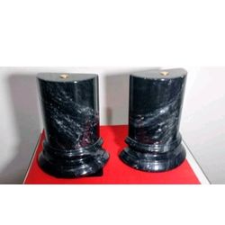 VINTAGE MARBLE COLUMN BOOKENDS - BRASS ACCENT BOOKENDS 7"×6"