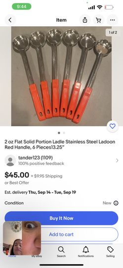 2oz Flat Solid Portion Ladle Stainless Steel Ladoon Red Handle