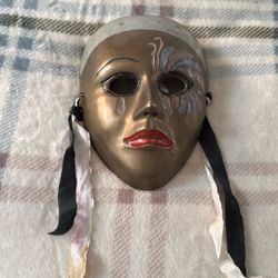 1970s brass theater mask wall decoration