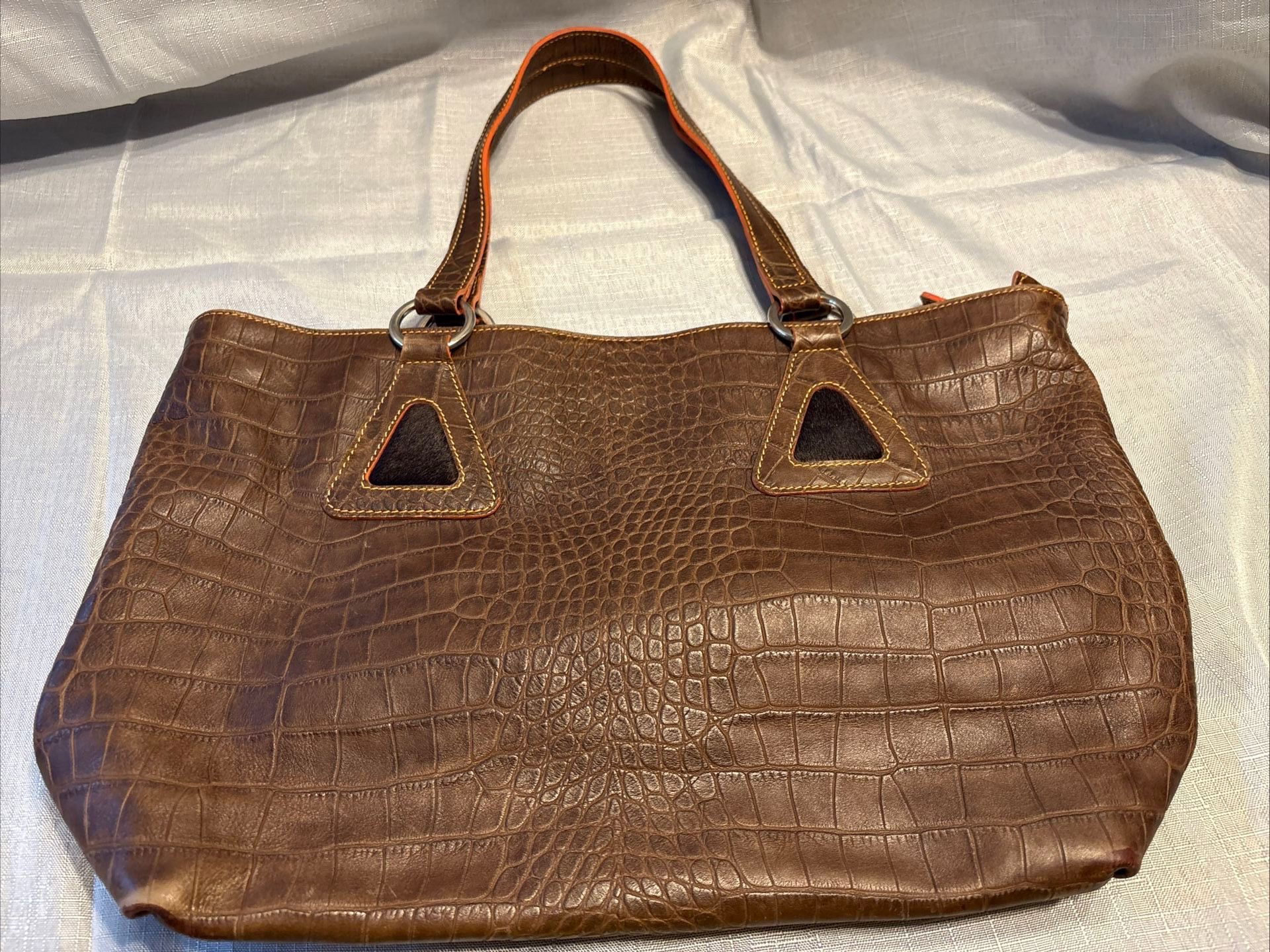 🇮🇹 🤌🏽 Claudia Firenze Brown Croc Embossed Leather Tote Handbag - Made in Italy