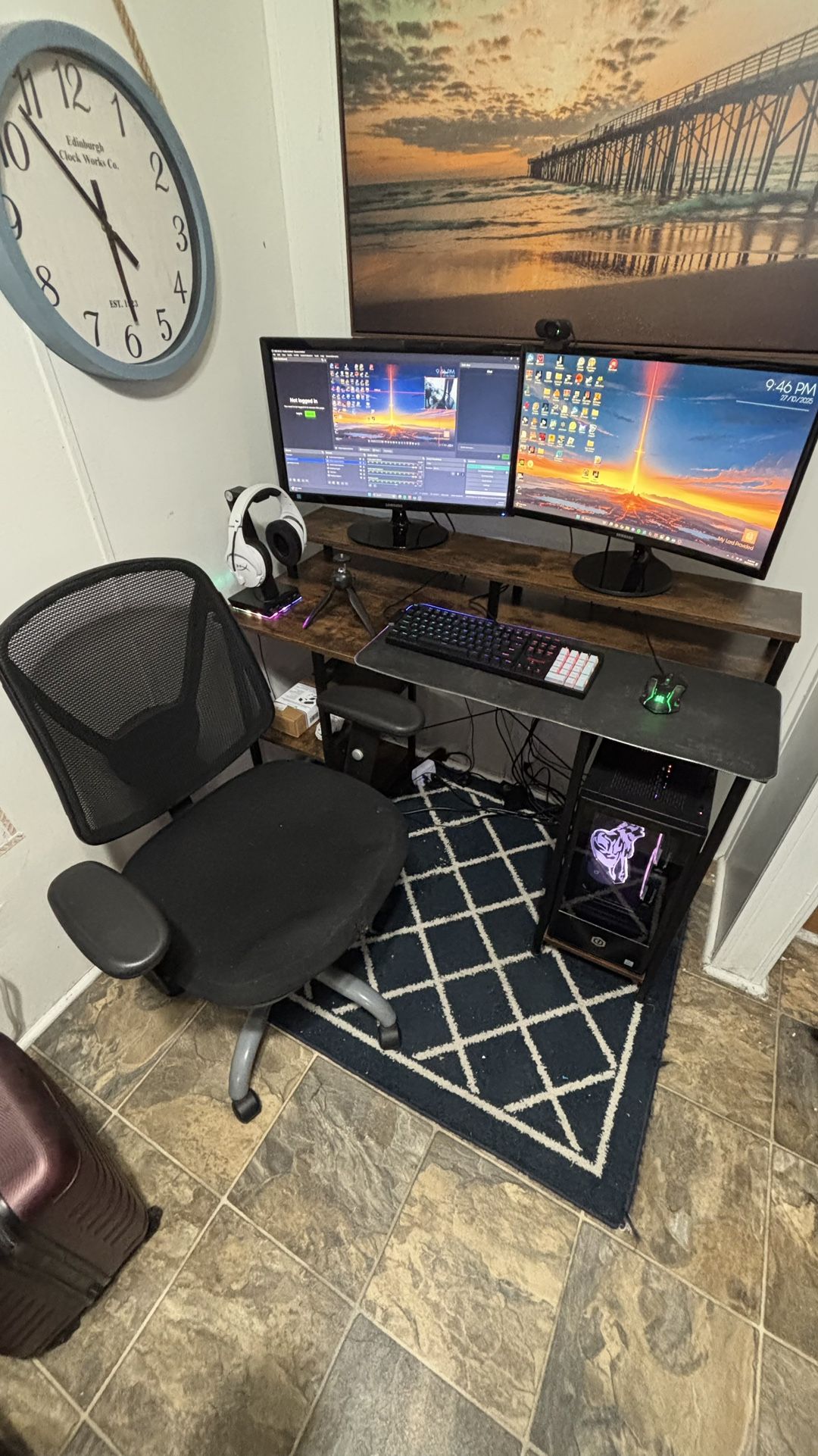 Computer Setup Including- pc, desk, chair, 2 monitors +accesories