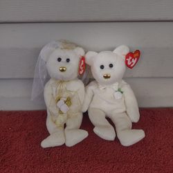 9" Ty Beanie babies Wedding bears "His" + "Hers".