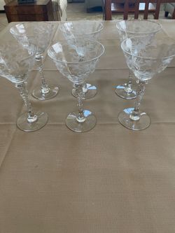 Vintage Etched Crystal Goblets - Set of 6