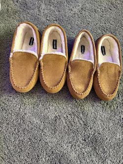  2 Pairs Youth Lands End Lined Suede Moccasin Slippers Size 7