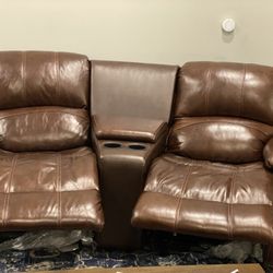 70” Wide Modern Breathable Leather Manual Reclining Loveseat with Cup Holders  Pickup location- Cary NC  CASH Only 