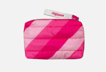 Estee Lauder Pink Striped Quilted Puffy Cosmetic Travel Bag Pouch NEW