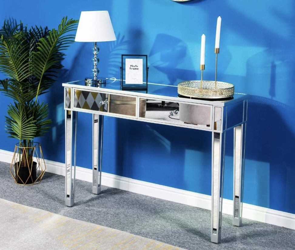 Brand New Silver Mirrored Vanity Desk Console Entry Table