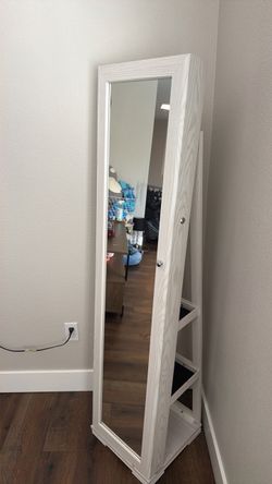 Full Length Mirror Jewelry Armoire – White