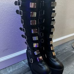 Swing 815WC Black Matte Goth Wide Calf Knee Boots 5.5" Platform 