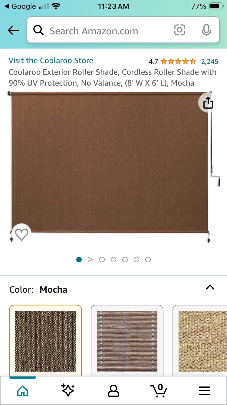 Coolaroo Roll up Shade L96”x 72”W