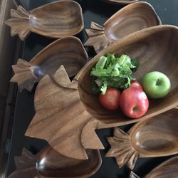 Rare Leaf Wooden Mid Century Salad Bowls 