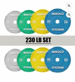 Mikolo Bumper Plates, 2-Inch Olympic Weight Plates for Weight Lifting and Strength Training, 230 lbs Sets