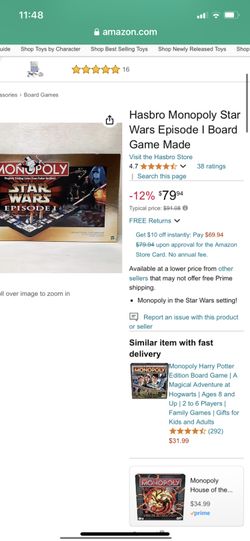 asbro Monopoly Star Wars Episode I Board Game Made