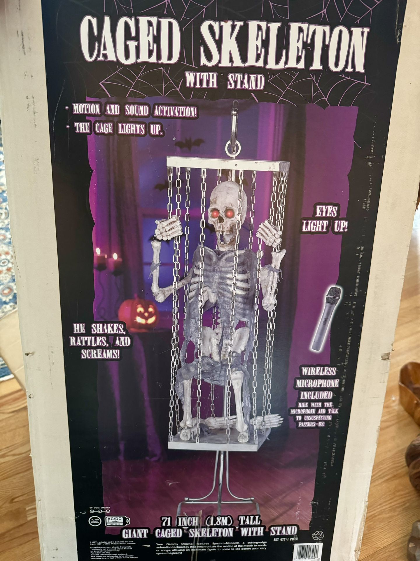 Gemmy 2007 Caged Skeleton Rare Halloween Animated Animatronic