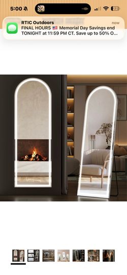 Arched Full Length Mirror with LED Lights, 63"x21" Lighted Full Body Floor Mirror with Dimming & 3 Color Lighting, Stand for Bedroom, Dressing Room, W