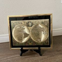 Vintage World Map with Gold Frame 8/11 Inch 