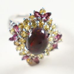 New 4 CTW Sapphire, Black Opal & Rhodolite Ring | Estimated Retail Value: $3,200 (UGL)