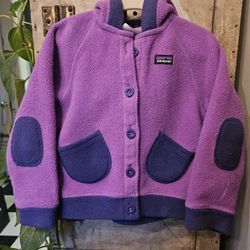 Patagonia Purple Fleece Elf Hood Jacket with Elbow Patches 
Size 3T 