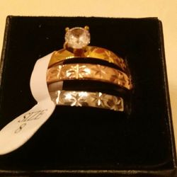 10K Titanium Steel 3pc Wedding Ring Set