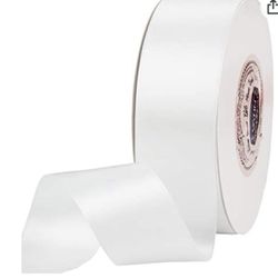 VATIN 1-1/2 inch Wide Double Face Solid Satin Ribbon Roll - 50-Yards (White)