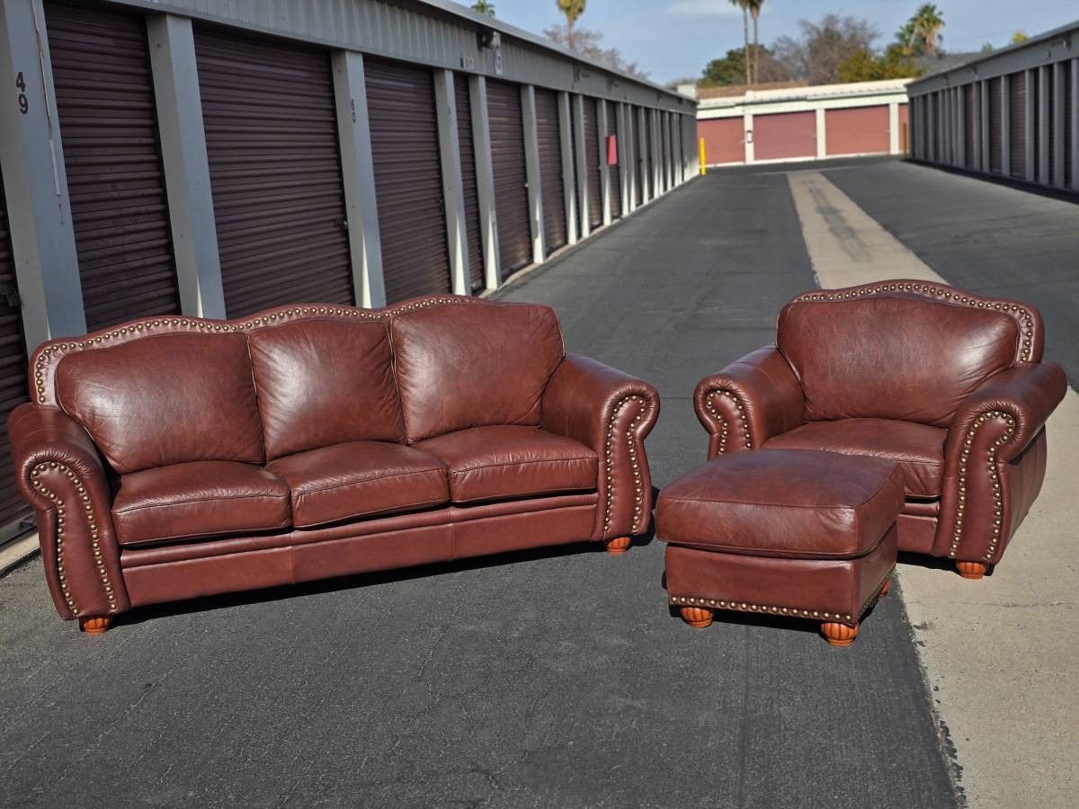 Leather Sofa, Chair, and Ottoman Set