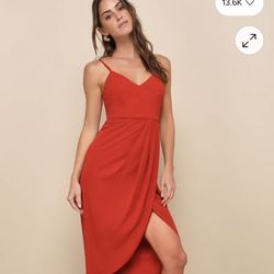 Lulus Reinette Rust Red Midi Dress