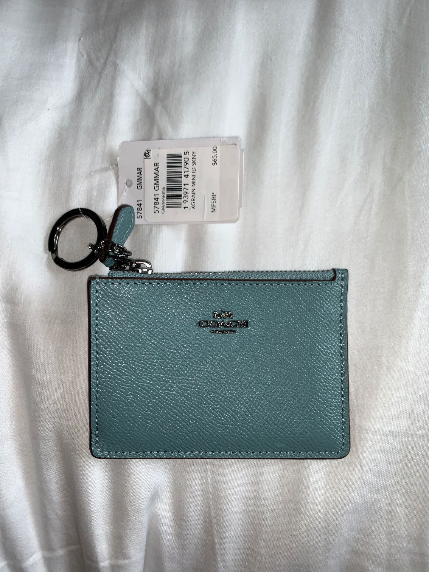 NEW Light blue Crossgrain COACH Leather Keychain Wallet