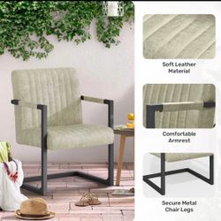 Set Of 2-light Green Leather Arm chair 