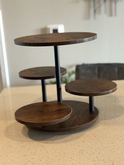 4-Tier Round Brown Cupcake Tower Stand, 360° Rotating Wood Stand
