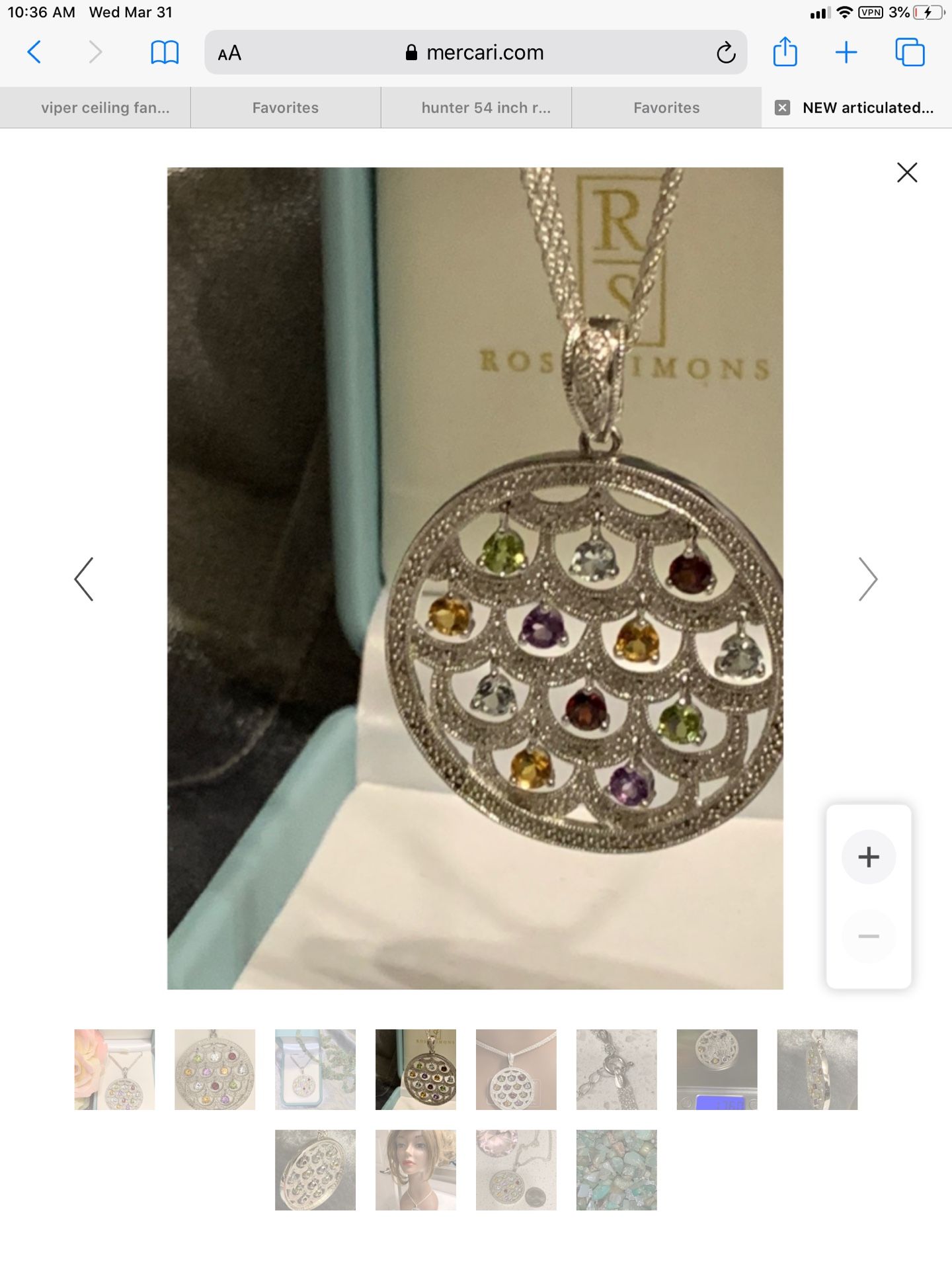 designer rare find ! articulated GEMSTONES ~ Pave set DIAMONDS medallion / slide NOS
