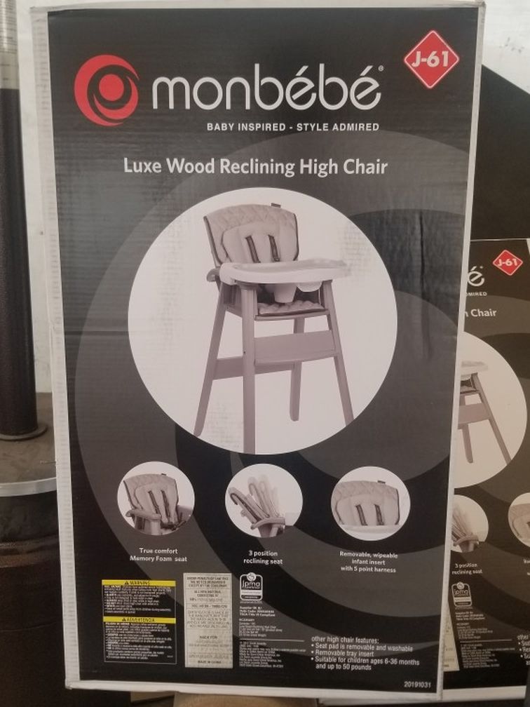 Monbebe Luxe Wood Reclining High Chair NEW $75 FIRM