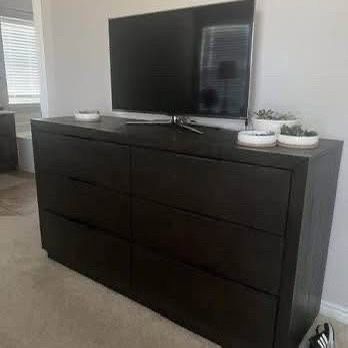 Black-Brown 6-Drawer Wood Dresser | Modern Minimalist Storage