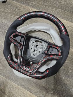 BRAND NEW CHEVROLET CAMARO 2012-2015 Real Carbon Fiber FORGE RED Flat Alcantara Steering Wheel