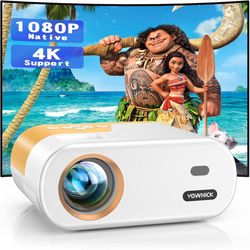 Mini Projector, Native 1080P Portable Outdoor Projector, YOWHICK Movie Projector 4K Supported, Video Projector with HDMI, USB, AV and Aux Ports for La