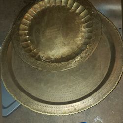 2- Big Brass Tray. ..SOLID  BRASS.  75 for Both