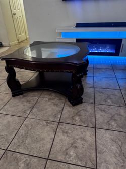 Dark Wood Coffee Table with Glass Top